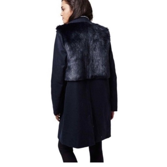 TopShop Longline Pea Coat Faux Fur Vest Navy Small - Picture 3 of 15